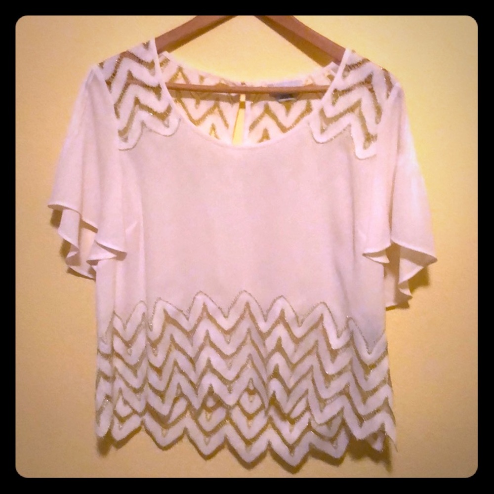Bebe Flutter Top with Gold Lace Details